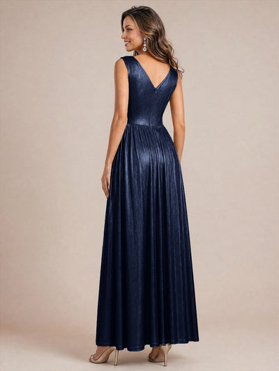 Maxilänge V-Ausschnitt Weiter Rock Aus Mesh Elegantes Abendkleid Mit Atemberaubendem Design #Farbe_Marineblau
