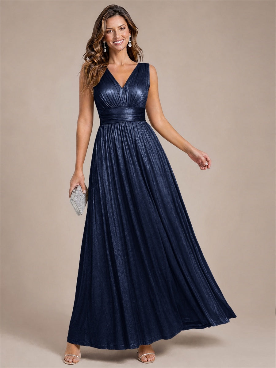 Maxilänge V-Ausschnitt Weiter Rock Aus Mesh Elegantes Abendkleid Mit Atemberaubendem Design #Farbe_Marineblau