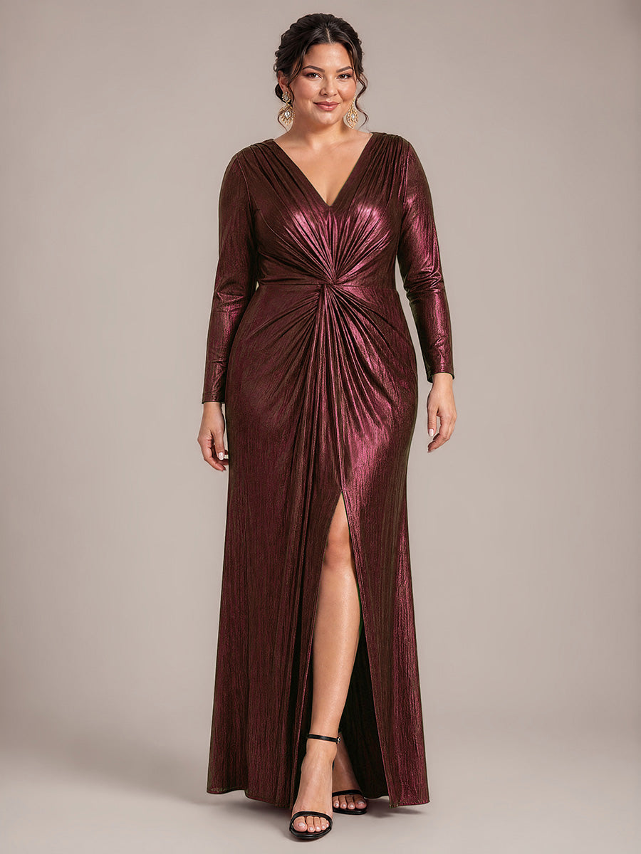 Maxilänge V-Ausschnitt Etui Kleid Aus Mesh Schlitz Zum Binden #Farbe_Mahagonibraun