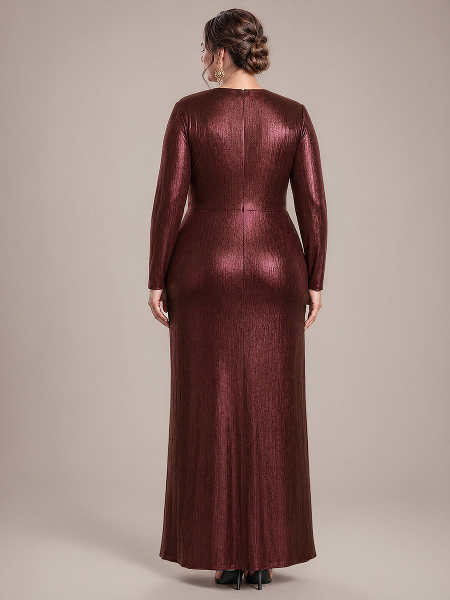 Maxilänge V-Ausschnitt Etui Kleid Aus Mesh Schlitz Zum Binden #Farbe_Mahagonibraun