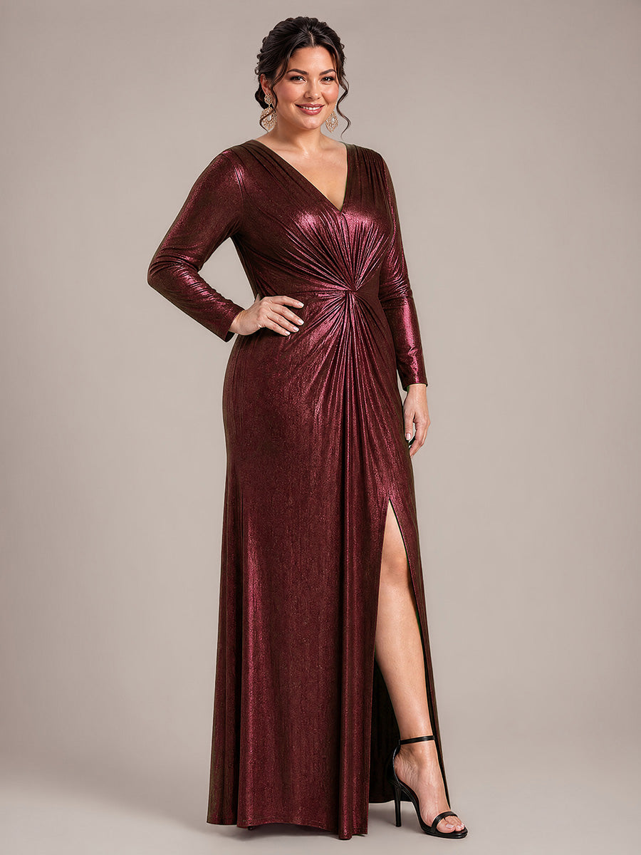 Maxilänge V-Ausschnitt Etui Kleid Aus Mesh Schlitz Zum Binden #Farbe_Mahagonibraun