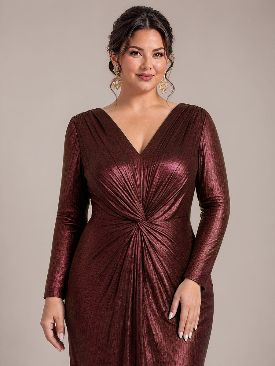 Maxilänge V-Ausschnitt Etui Kleid Aus Mesh Schlitz Zum Binden #Farbe_Mahagonibraun