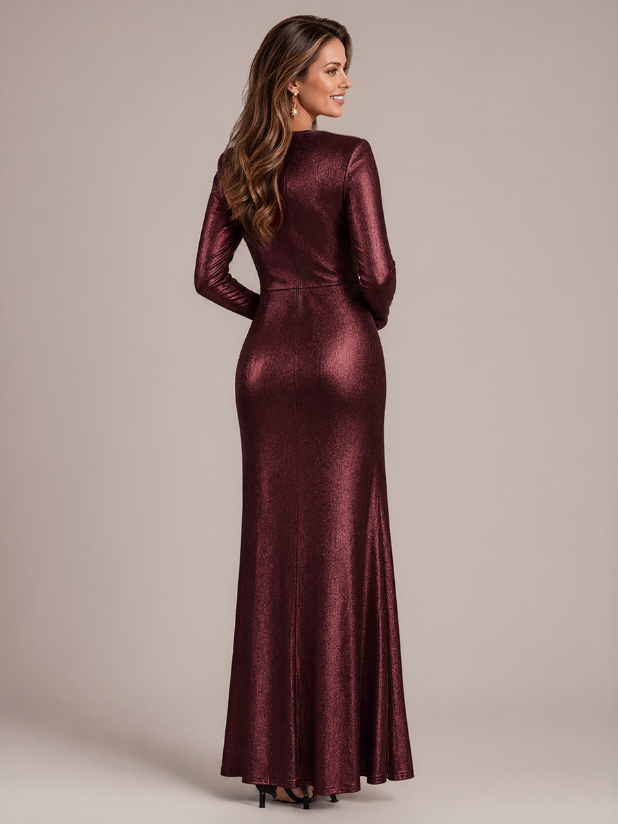 Maxilänge V-Ausschnitt Etui Kleid Aus Mesh Schlitz Zum Binden #Farbe_Mahagonibraun