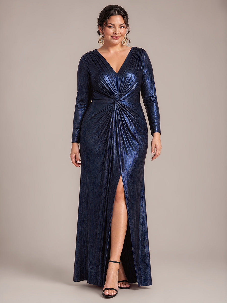Maxilänge V-Ausschnitt Etui Kleid Aus Mesh Schlitz Zum Binden #Farbe_Marineblau