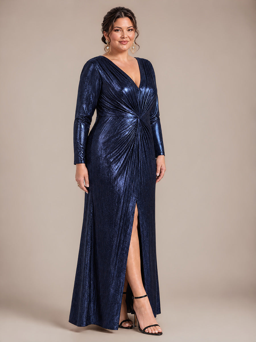 Maxilänge V-Ausschnitt Etui Kleid Aus Mesh Schlitz Zum Binden #Farbe_Marineblau
