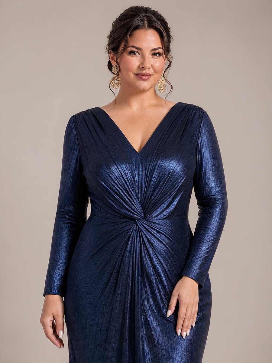 Maxilänge V-Ausschnitt Etui Kleid Aus Mesh Schlitz Zum Binden #Farbe_Marineblau