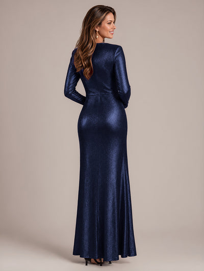 Maxilänge V-Ausschnitt Etui Kleid Aus Mesh Schlitz Zum Binden #Farbe_Marineblau