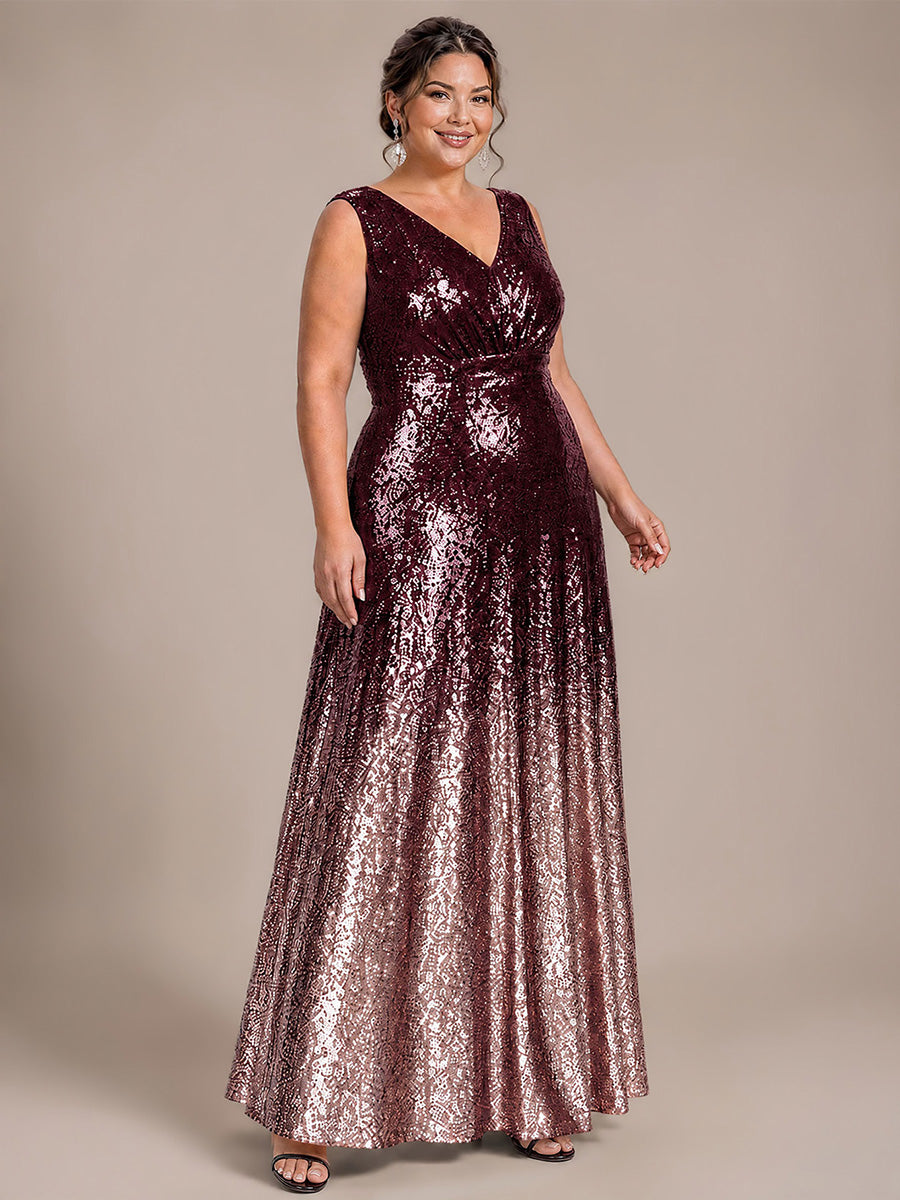 Pailletten V-Ausschnitt Ärmelloses Abendkleid #Farbe_Dunkellila und Lavendel