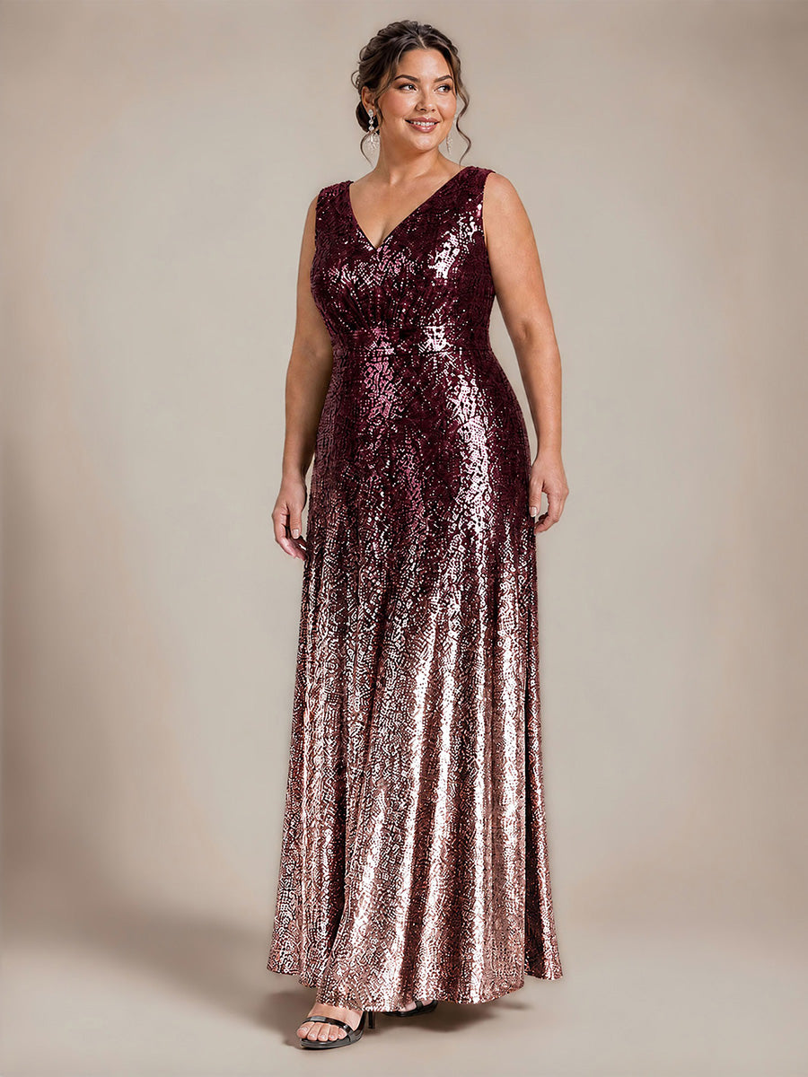Pailletten V-Ausschnitt Ärmelloses Abendkleid #Farbe_Dunkellila und Lavendel