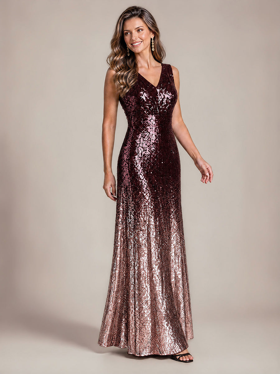 Pailletten V-Ausschnitt Ärmelloses Abendkleid #Farbe_Dunkellila und Lavendel
