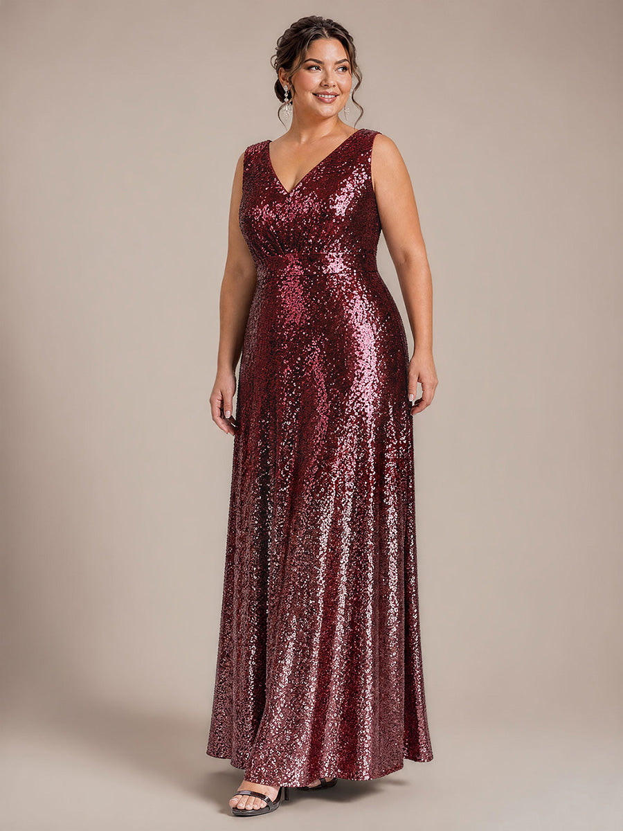 Pailletten V-Ausschnitt Ärmelloses Abendkleid #Farbe_Burgunderrot & Pink