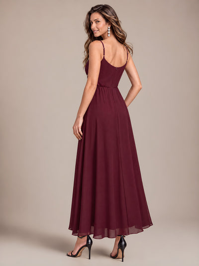 Pailletten-Chiffon-A-Linien- mit V-Ausschnitt ärmellos Abendkleid #Farbe_Burgunderrot