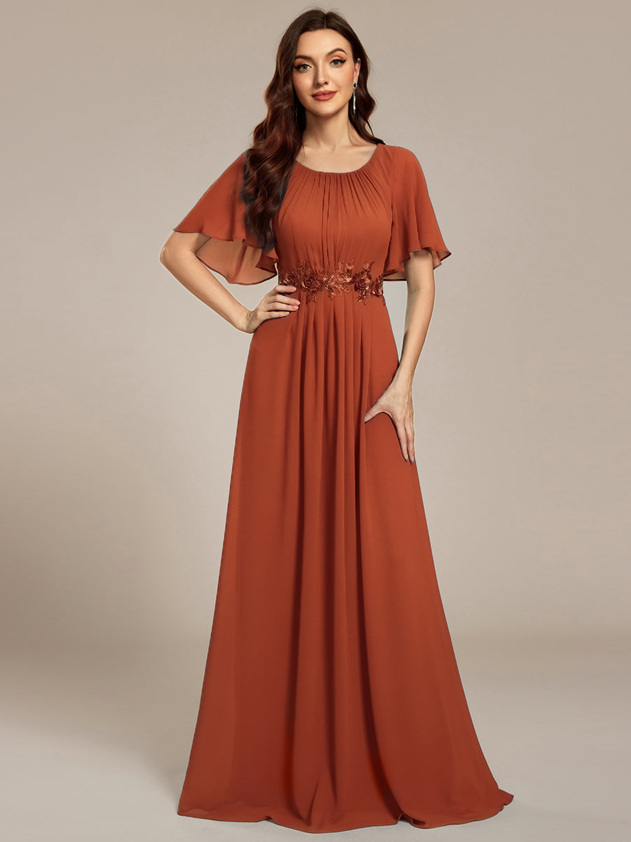 Bodenlanger A-Linien Chiffonkleid Mit Raffung Blumenmuster Und Applikationen #Farbe_Gebranntes Orange