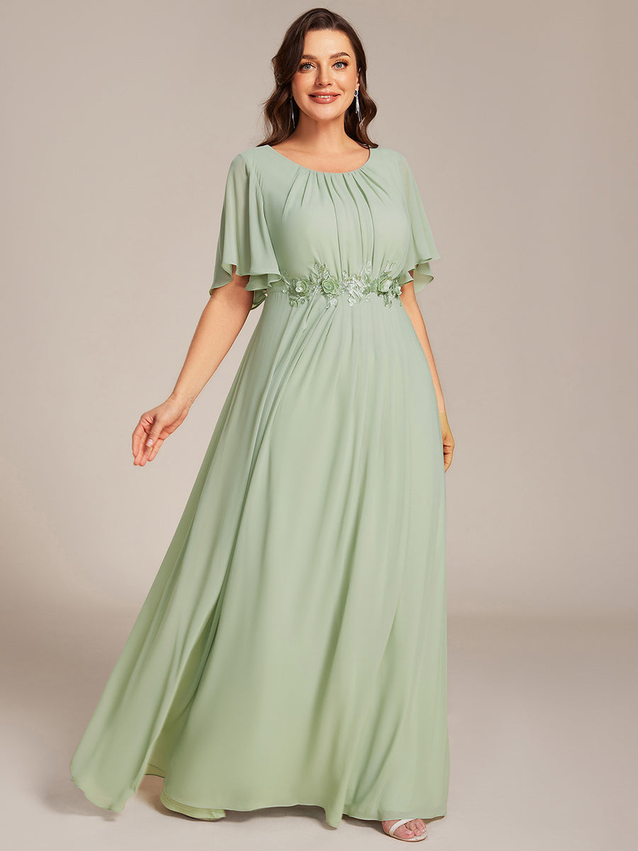 Bodenlanger A-Linien Chiffonkleid Mit Raffung Blumenmuster Und Applikationen #Farbe_Mintgrün