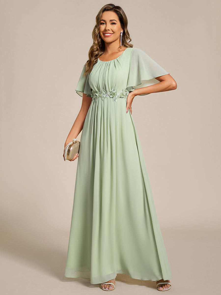 Bodenlanger A-Linien Chiffonkleid Mit Raffung Blumenmuster Und Applikationen #Farbe_Mintgrün