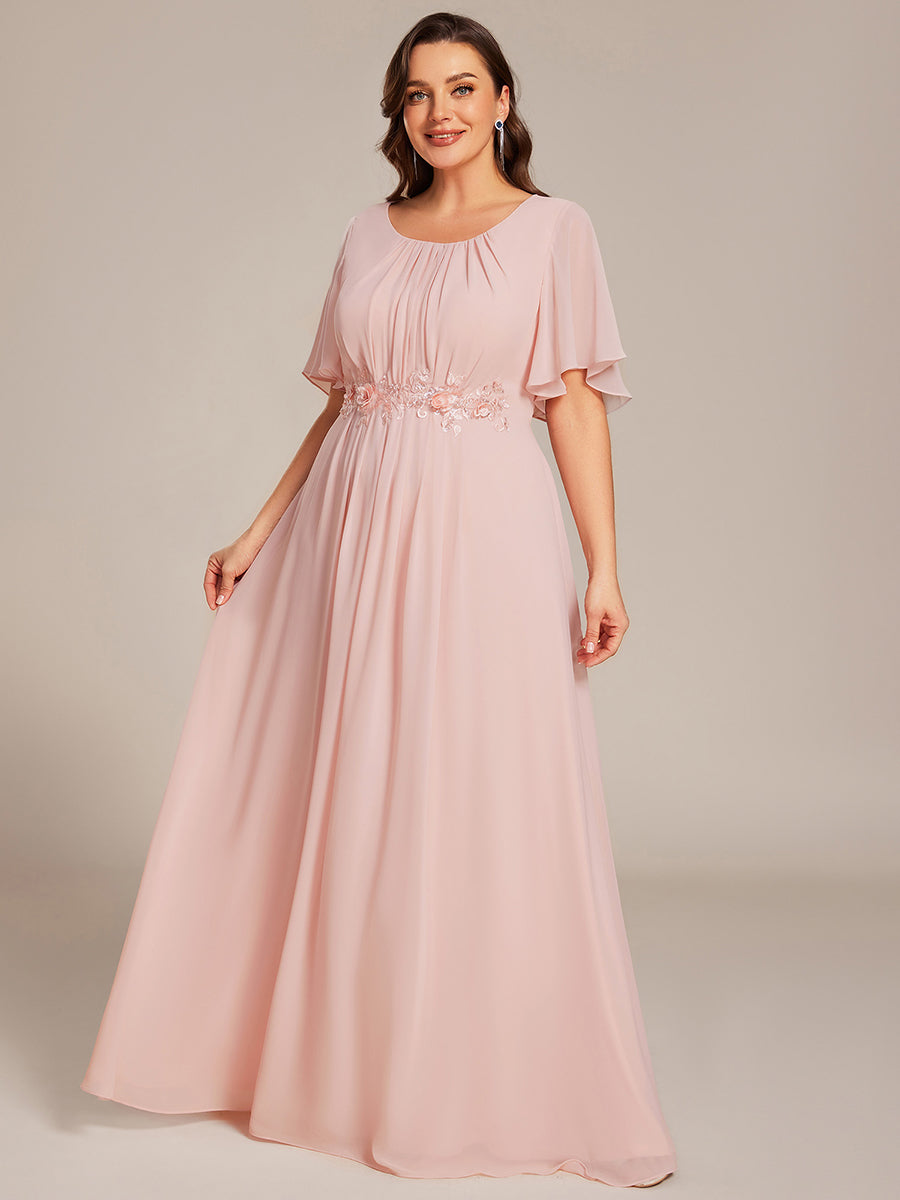 Bodenlanger A-Linien Chiffonkleid Mit Raffung Blumenmuster Und Applikationen #Farbe_Pink