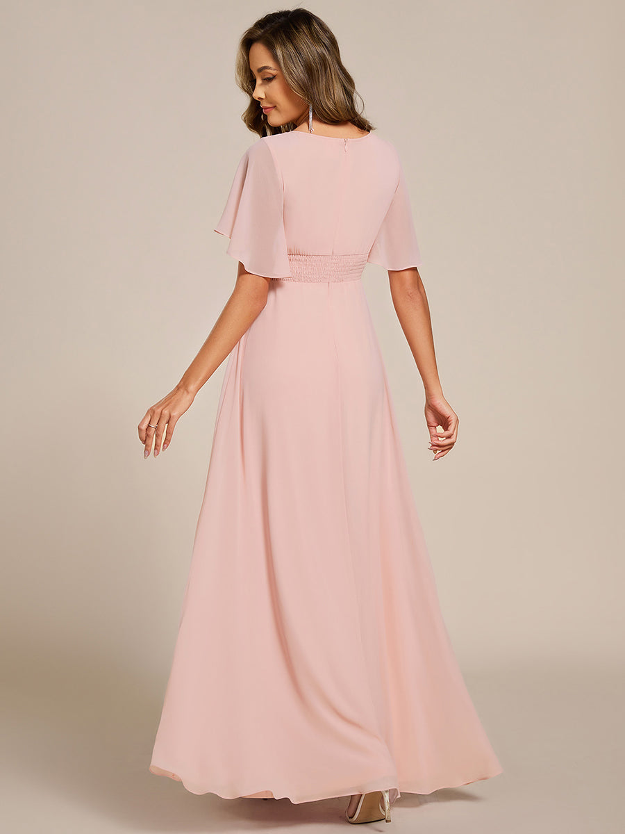 Bodenlanger A-Linien Chiffonkleid Mit Raffung Blumenmuster Und Applikationen #Farbe_Pink