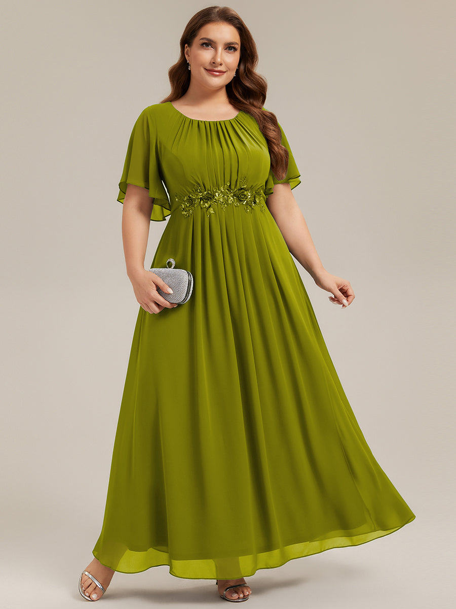 Bodenlanger A-Linien Chiffonkleid Mit Raffung Blumenmuster Und Applikationen #Farbe_Zitronengelb