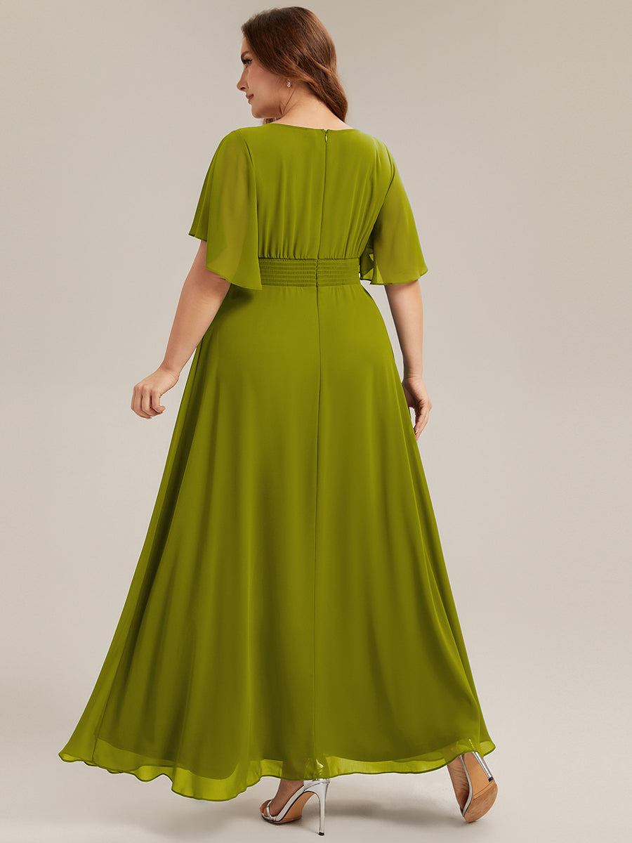 Bodenlanger A-Linien Chiffonkleid Mit Raffung Blumenmuster Und Applikationen #Farbe_Zitronengelb