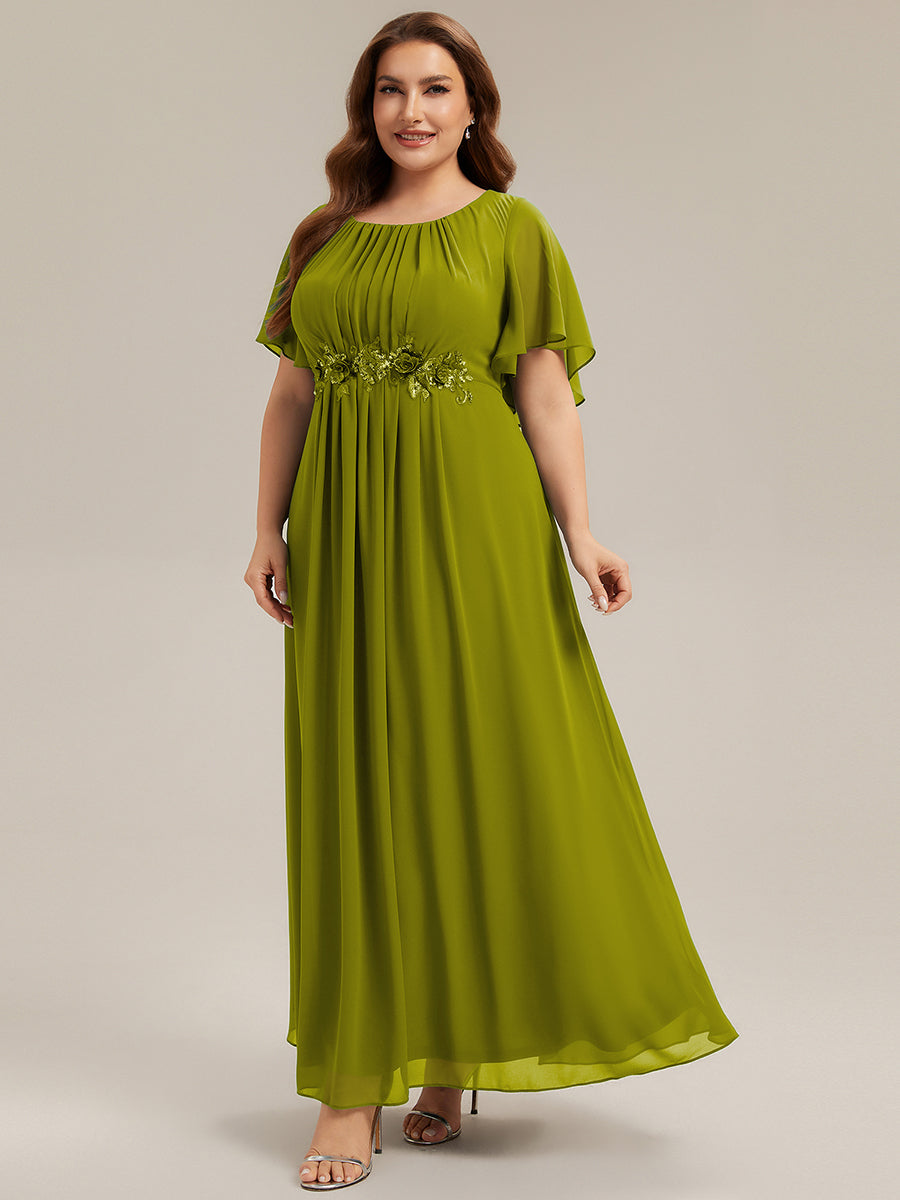 Bodenlanger A-Linien Chiffonkleid Mit Raffung Blumenmuster Und Applikationen #Farbe_Zitronengelb