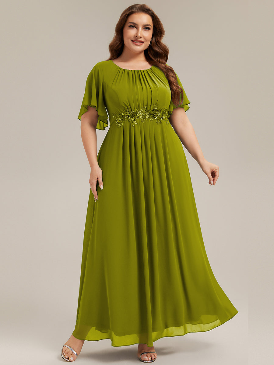 Bodenlanger A-Linien Chiffonkleid Mit Raffung Blumenmuster Und Applikationen #Farbe_Zitronengelb