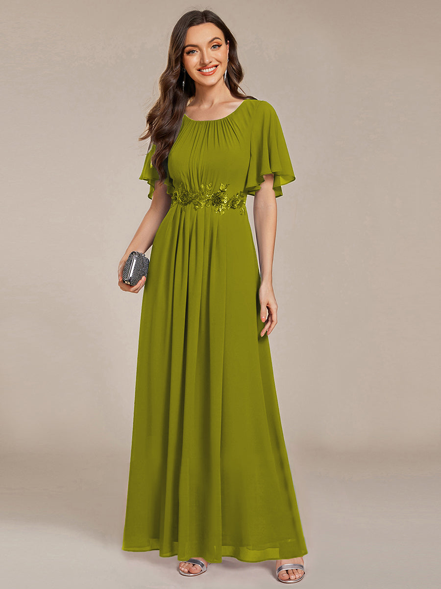 Bodenlanger A-Linien Chiffonkleid Mit Raffung Blumenmuster Und Applikationen #Farbe_Zitronengelb
