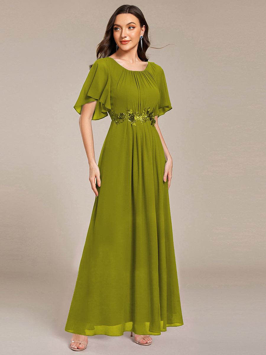 Bodenlanger A-Linien Chiffonkleid Mit Raffung Blumenmuster Und Applikationen #Farbe_Zitronengelb