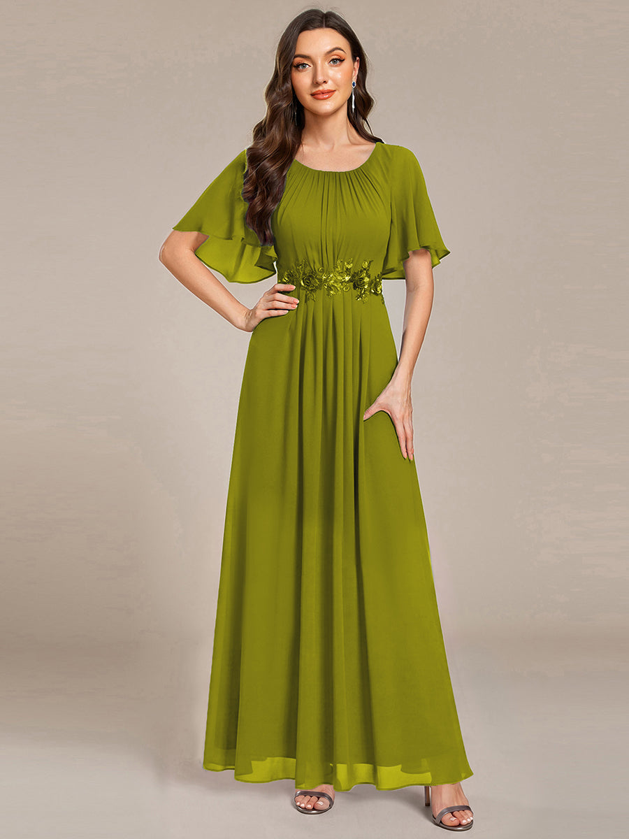 Bodenlanger A-Linien Chiffonkleid Mit Raffung Blumenmuster Und Applikationen #Farbe_Zitronengelb