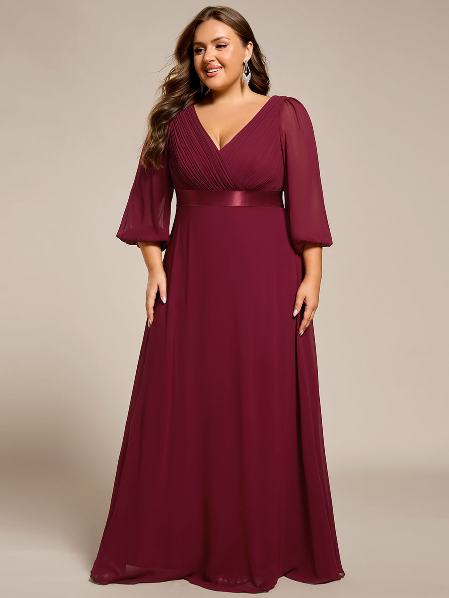 Funkelndes Abendkleid in A-Linie mit Empire-Taille und langen ?rmeln #farbe_Burgunderrot