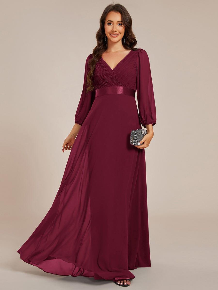 Funkelndes Abendkleid in A-Linie mit Empire-Taille und langen ?rmeln #farbe_Burgundy