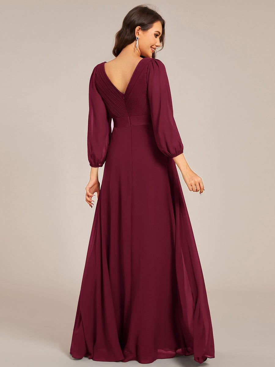 Funkelndes Abendkleid in A-Linie mit Empire-Taille und langen ?rmeln #farbe_Burgundy
