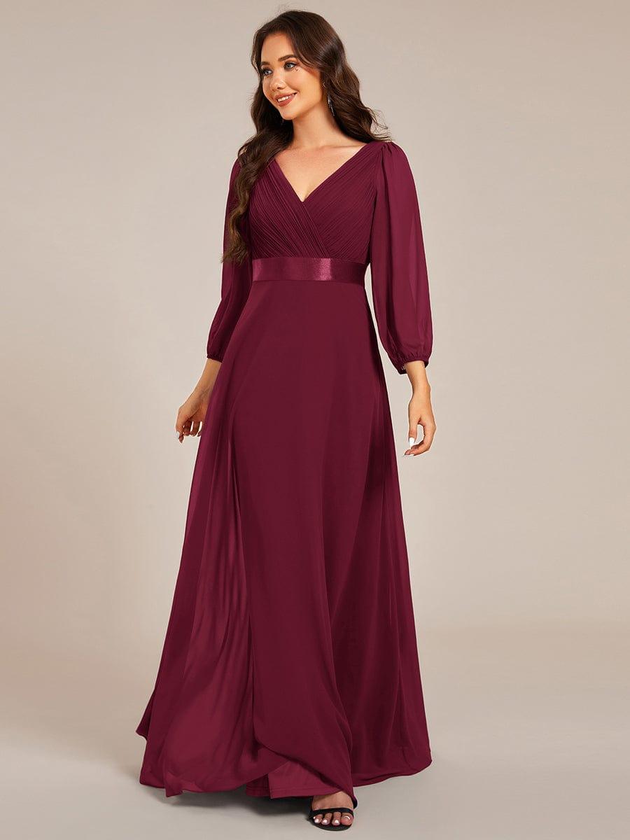 Funkelndes Abendkleid in A-Linie mit Empire-Taille und langen ?rmeln #farbe_Burgundy