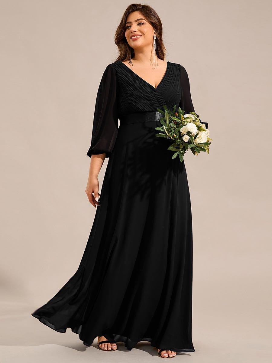 Funkelndes Abendkleid in A-Linie mit Empire-Taille und langen ?rmeln #farbe_Schwarz