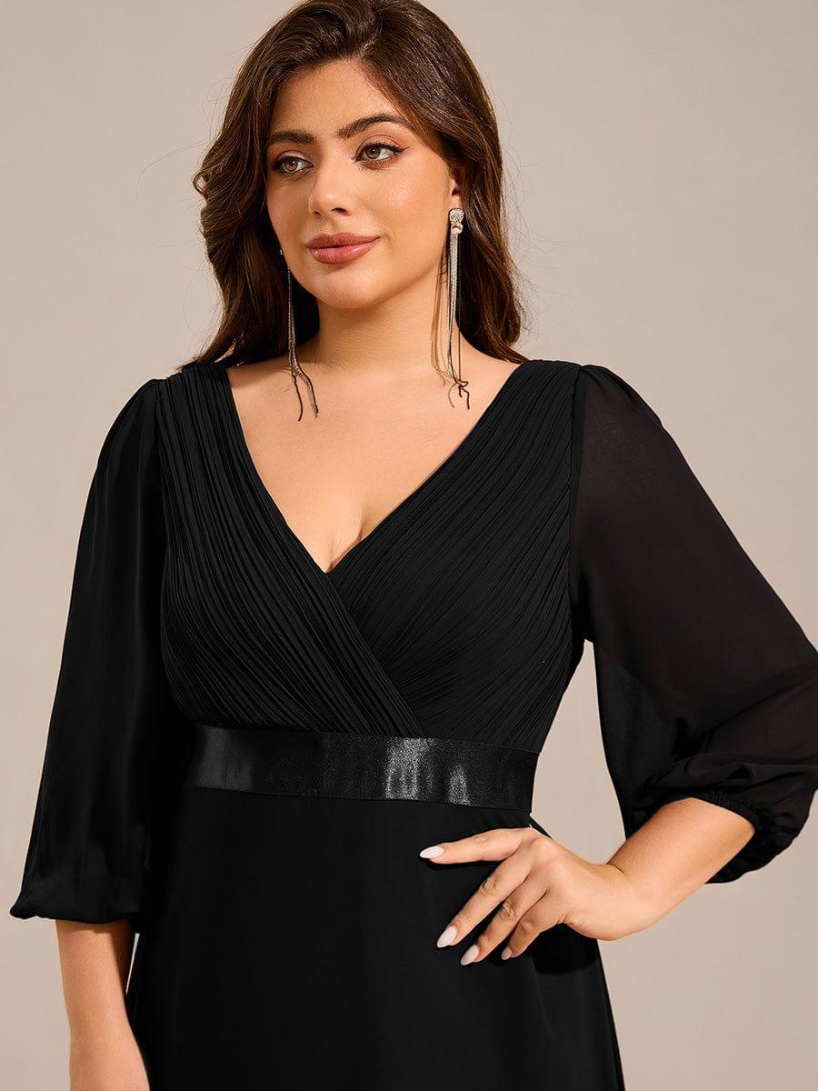 Funkelndes Abendkleid in A-Linie mit Empire-Taille und langen ?rmeln #farbe_Schwarz