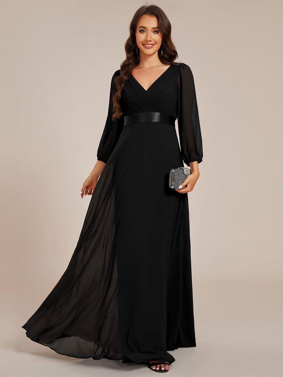 Funkelndes Abendkleid in A-Linie mit Empire-Taille und langen ?rmeln #farbe_Schwarz
