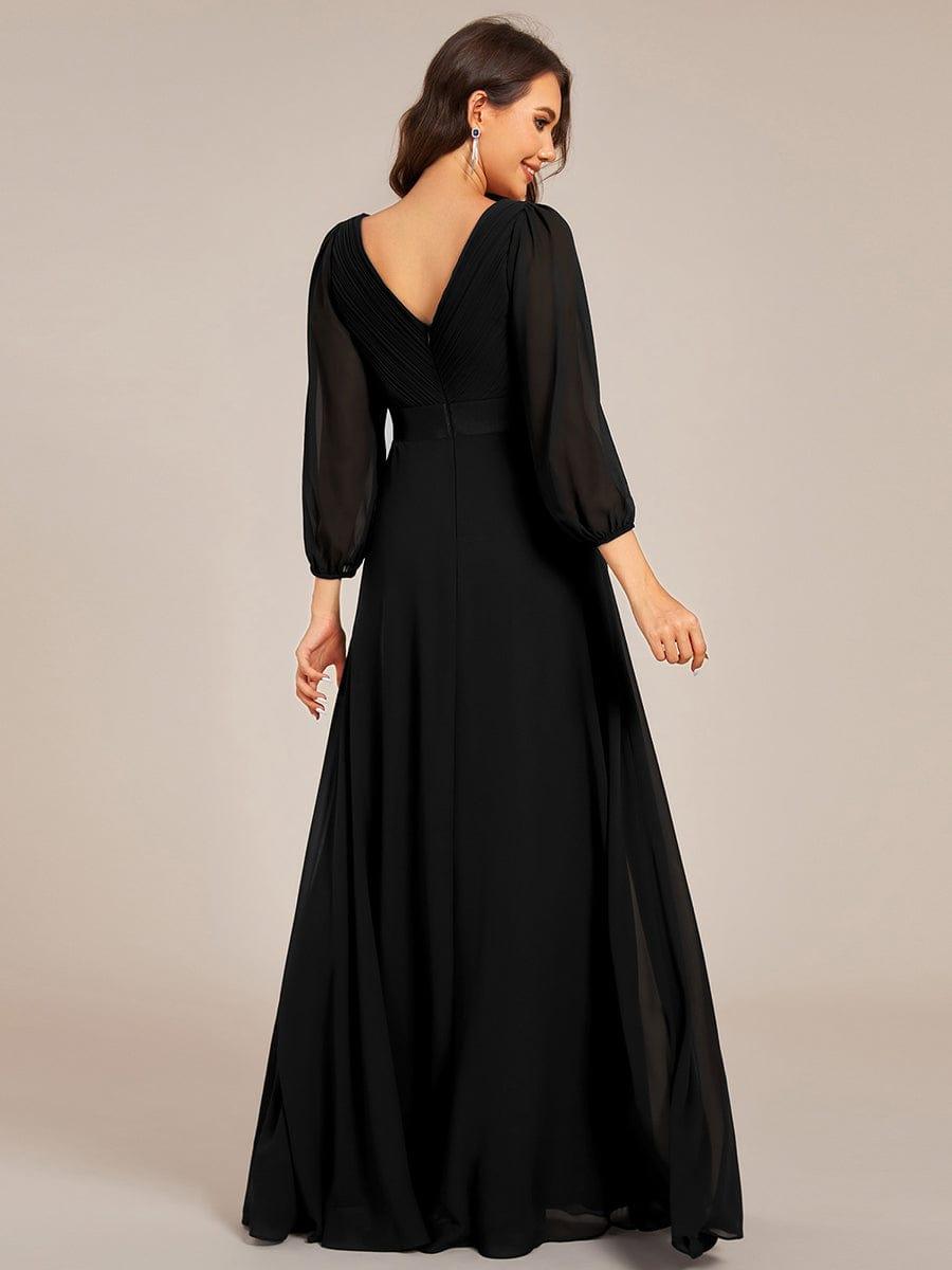 Funkelndes Abendkleid in A-Linie mit Empire-Taille und langen ?rmeln #farbe_Schwarz