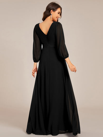 Funkelndes Abendkleid in A-Linie mit Empire-Taille und langen ?rmeln #farbe_Schwarz