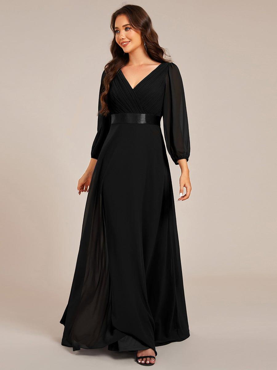 Funkelndes Abendkleid in A-Linie mit Empire-Taille und langen ?rmeln #farbe_Schwarz