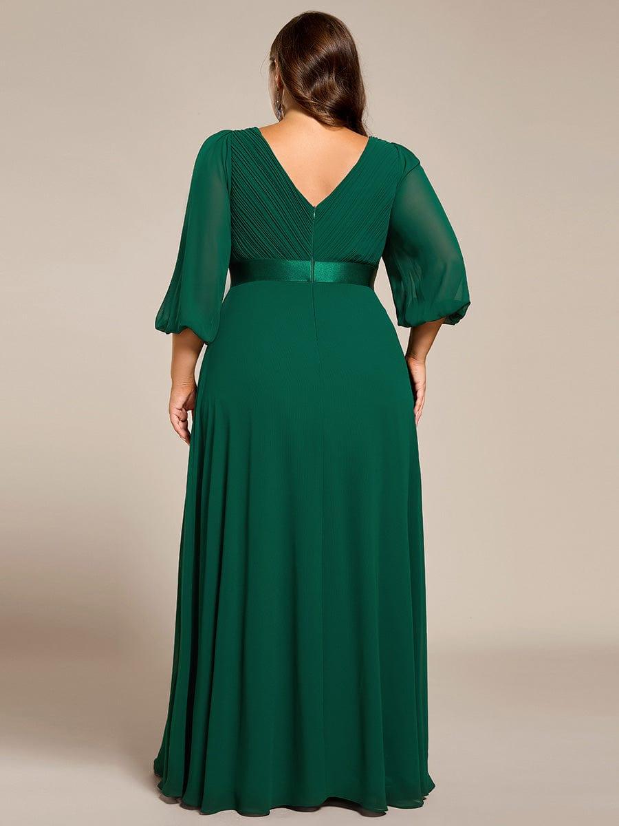Funkelndes Abendkleid in A-Linie mit Empire-Taille und langen ?rmeln #farbe_Dunkel Gruen