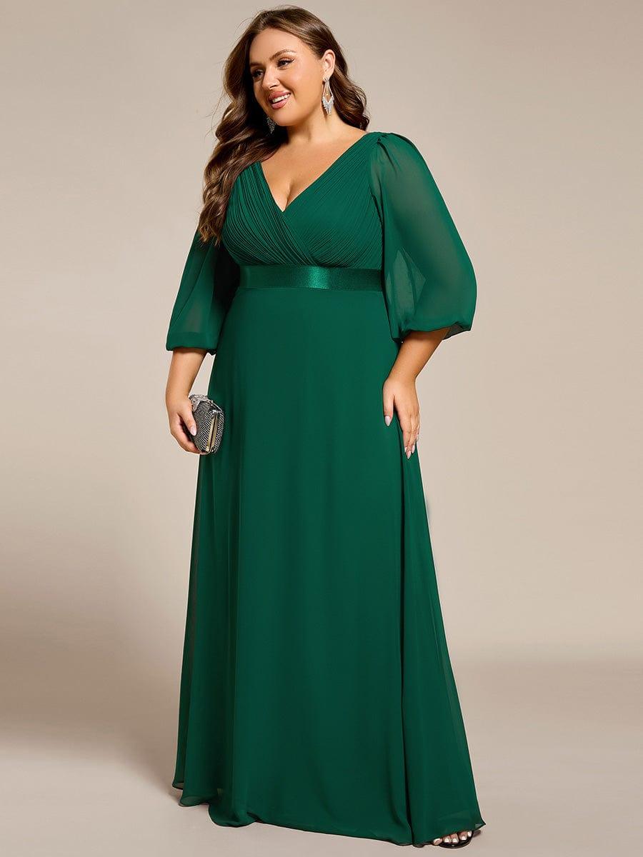 Funkelndes Abendkleid in A-Linie mit Empire-Taille und langen ?rmeln #farbe_Dunkel Gruen