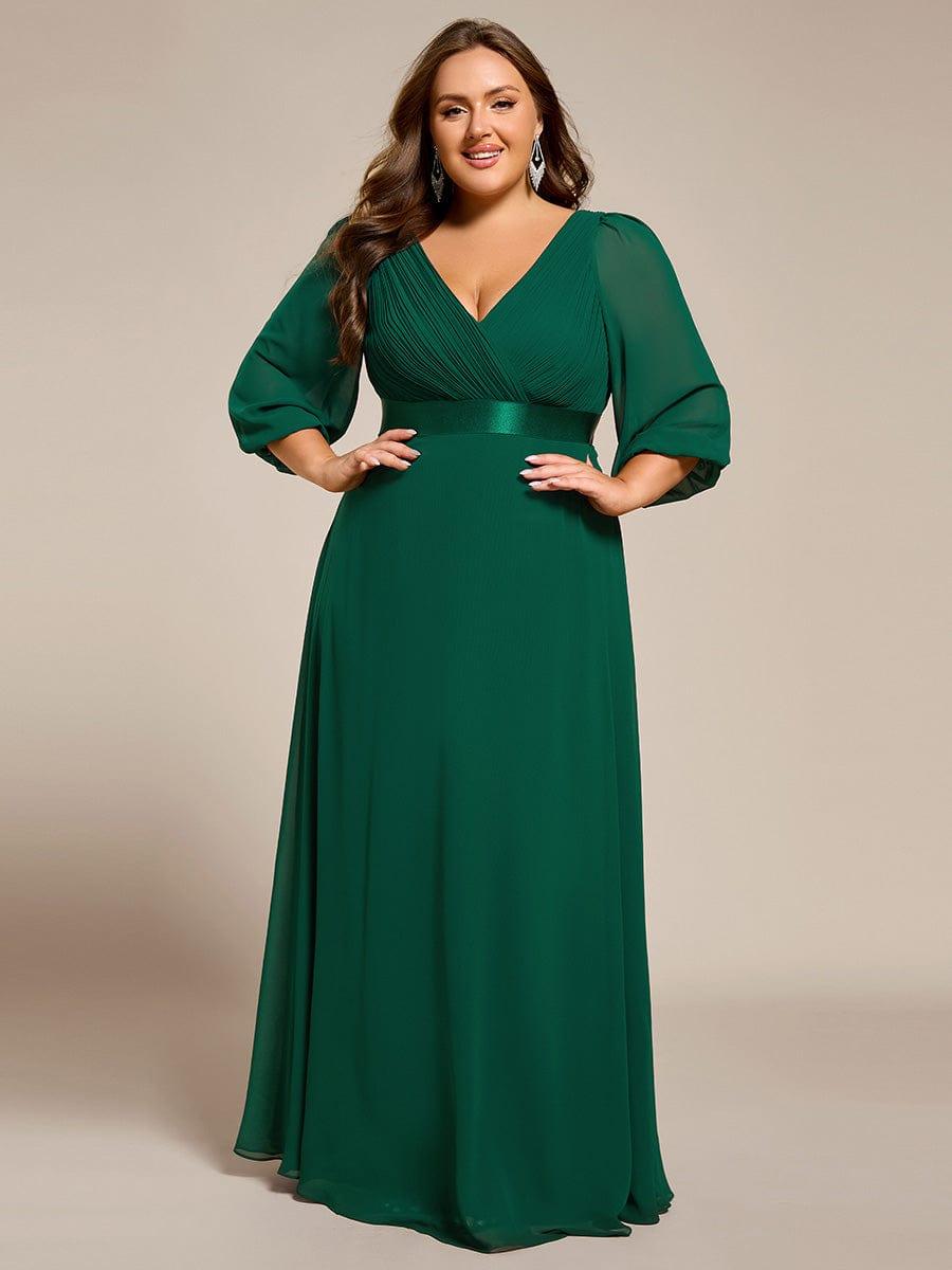 Funkelndes Abendkleid in A-Linie mit Empire-Taille und langen ?rmeln #farbe_Dunkel Gruen