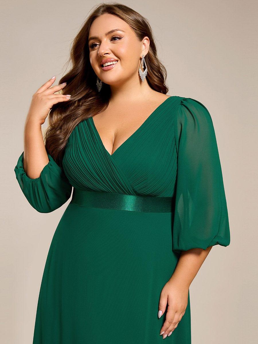 Funkelndes Abendkleid in A-Linie mit Empire-Taille und langen ?rmeln #farbe_Dunkel Gruen