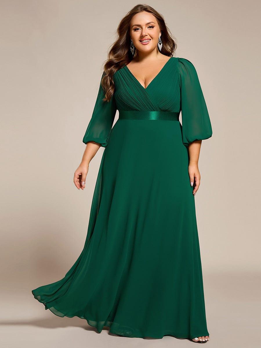 Funkelndes Abendkleid in A-Linie mit Empire-Taille und langen ?rmeln #farbe_Dunkel Gruen