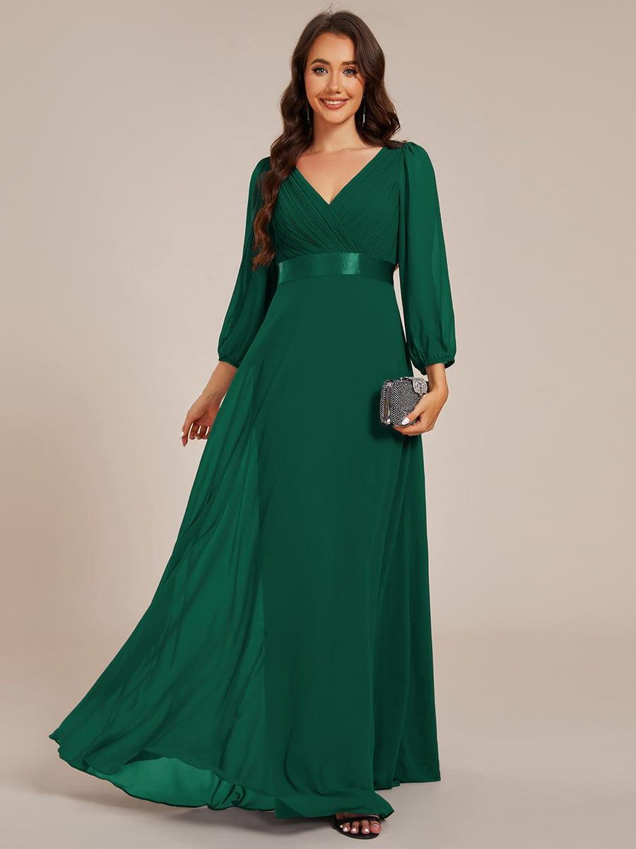 Funkelndes Abendkleid in A-Linie mit Empire-Taille und langen ?rmeln #farbe_Dunkel Gruen