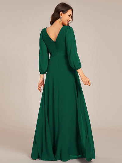 Funkelndes Abendkleid in A-Linie mit Empire-Taille und langen ?rmeln #farbe_Dunkelgrün