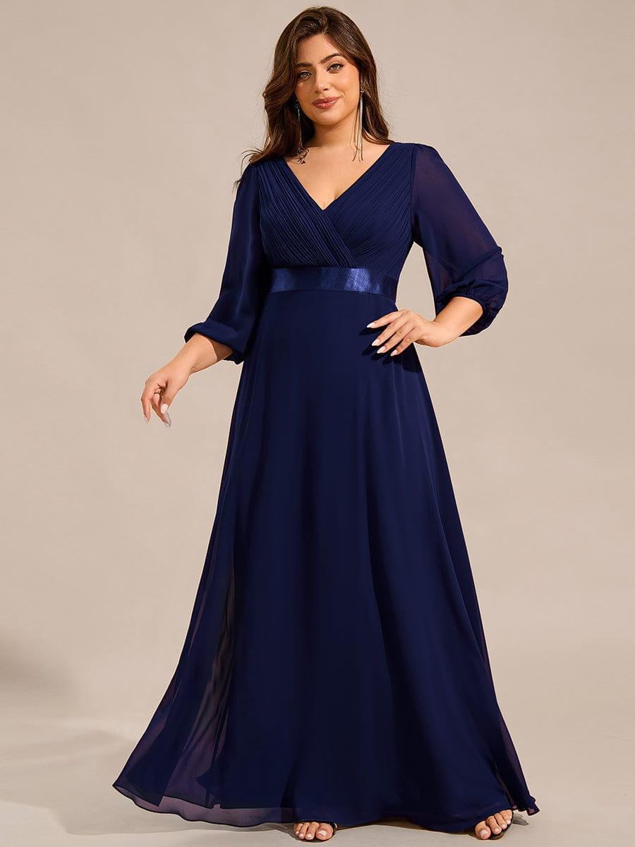 Funkelndes Abendkleid in A-Linie mit Empire-Taille und langen ?rmeln #farbe_Navy Blau