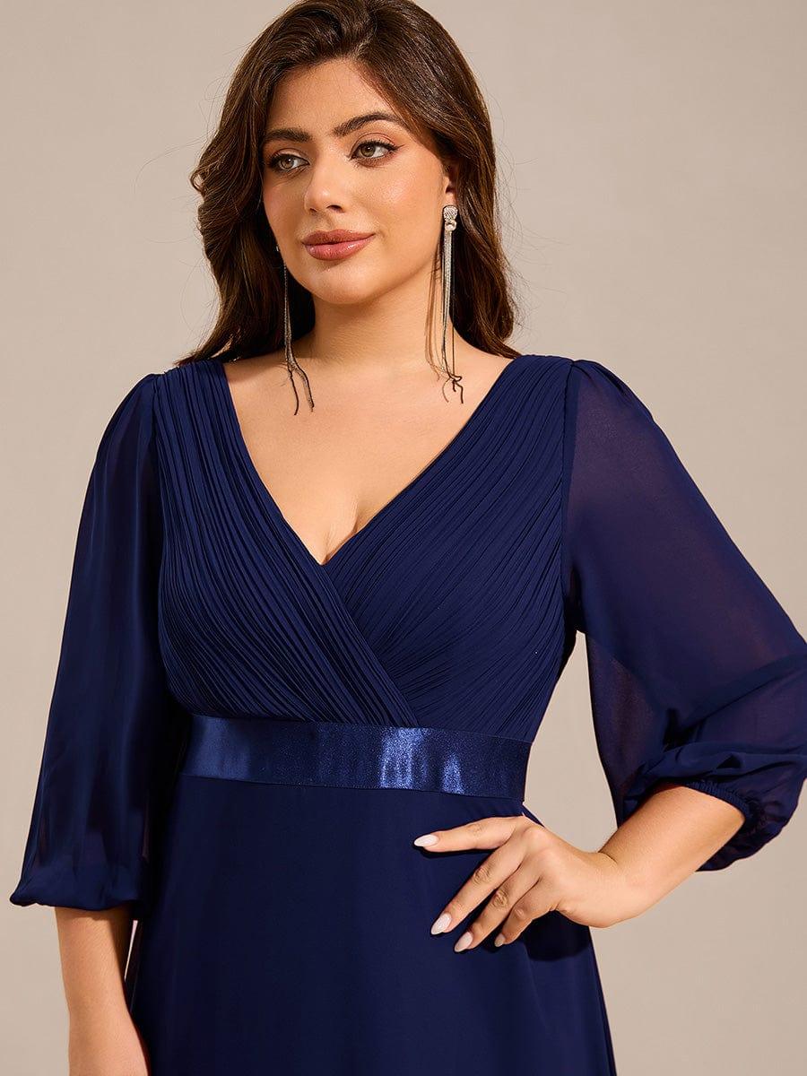 Funkelndes Abendkleid in A-Linie mit Empire-Taille und langen ?rmeln #farbe_Navy Blau