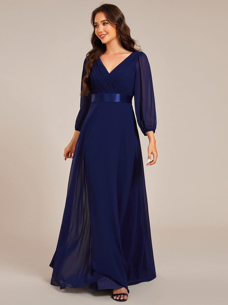 Funkelndes Abendkleid in A-Linie mit Empire-Taille und langen ?rmeln #farbe_Navy Blau