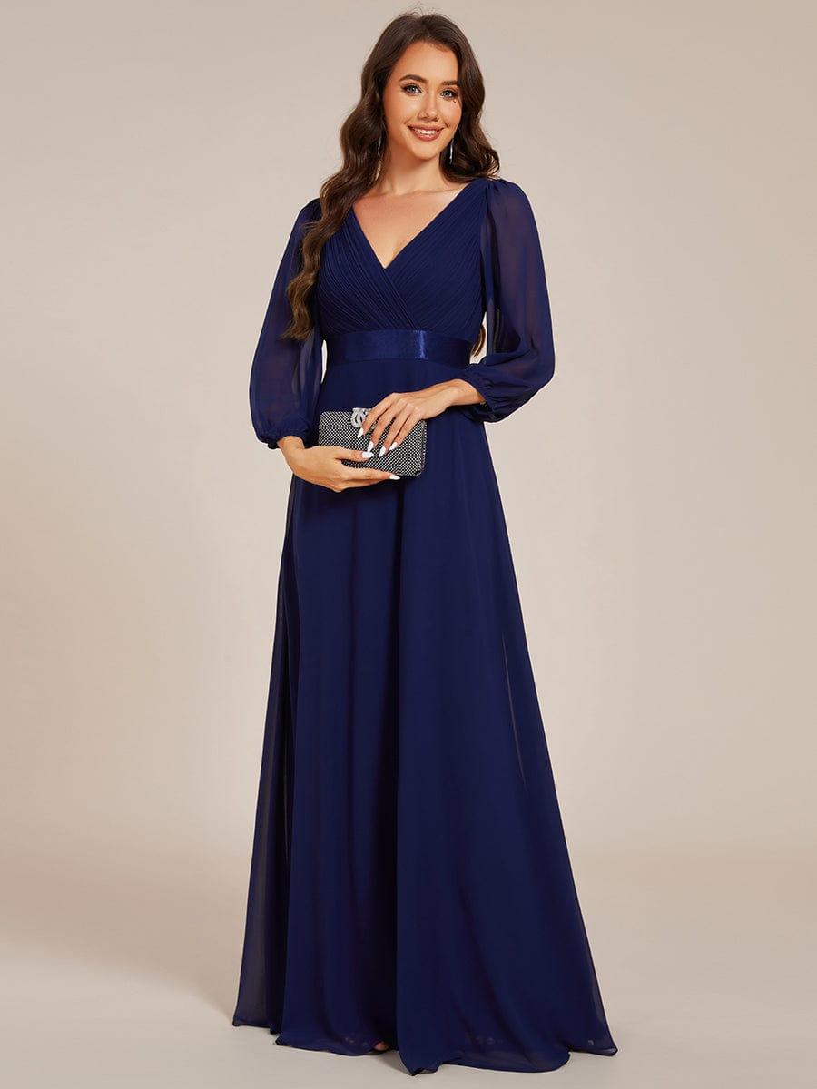 Funkelndes Abendkleid in A-Linie mit Empire-Taille und langen ?rmeln #farbe_Navy Blau