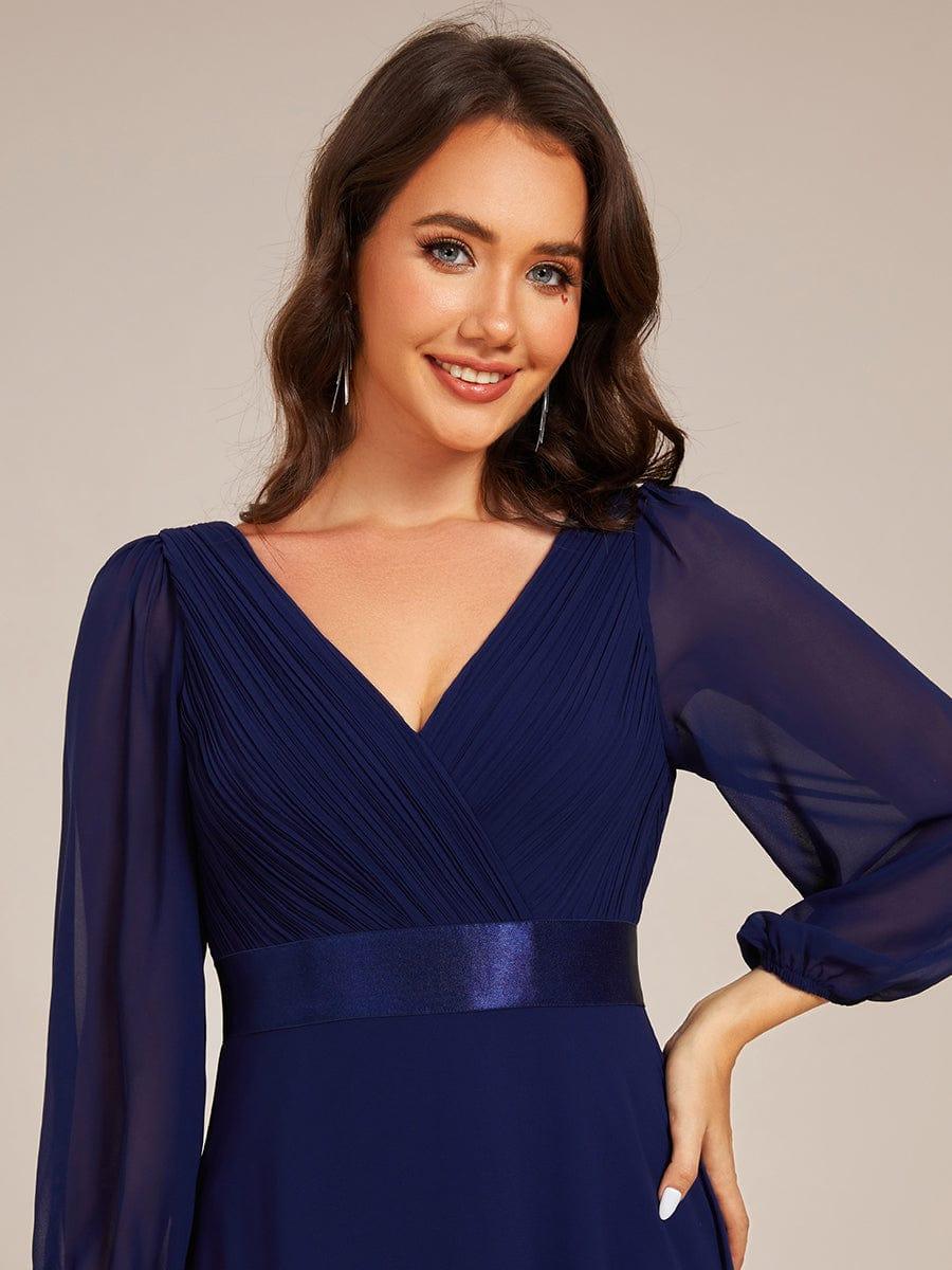 Funkelndes Abendkleid in A-Linie mit Empire-Taille und langen ?rmeln #farbe_Navy Blau